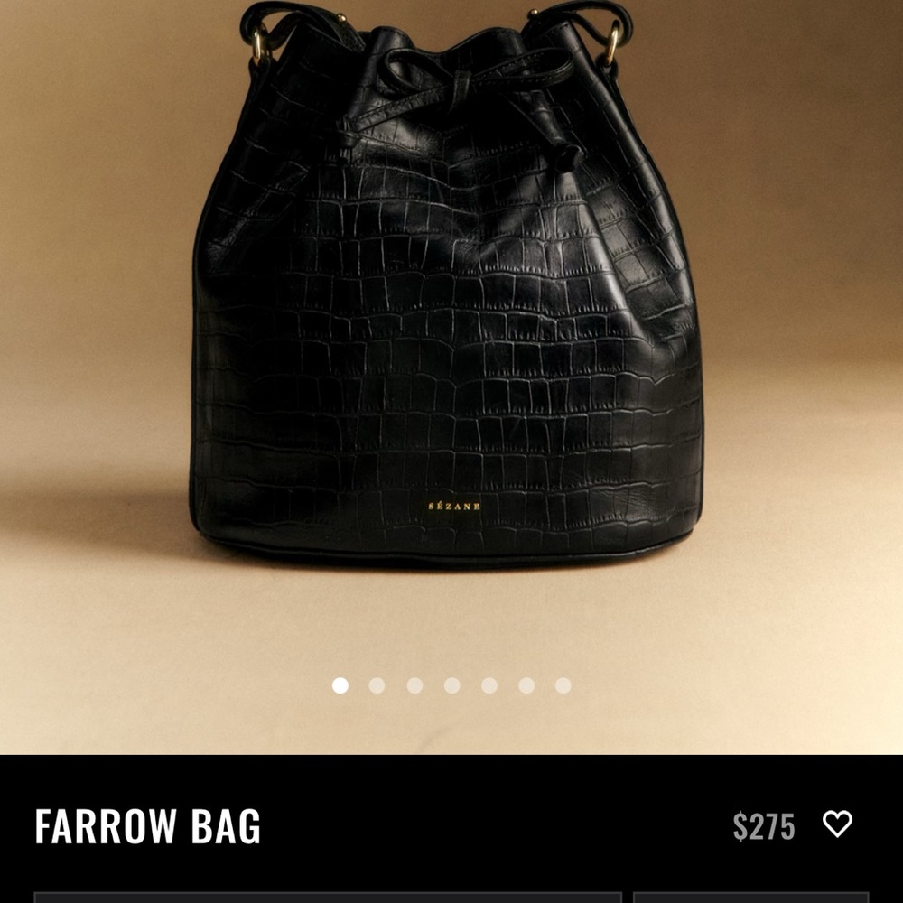 Sézane Black Farrow Croc-Embossed Bucket Bag